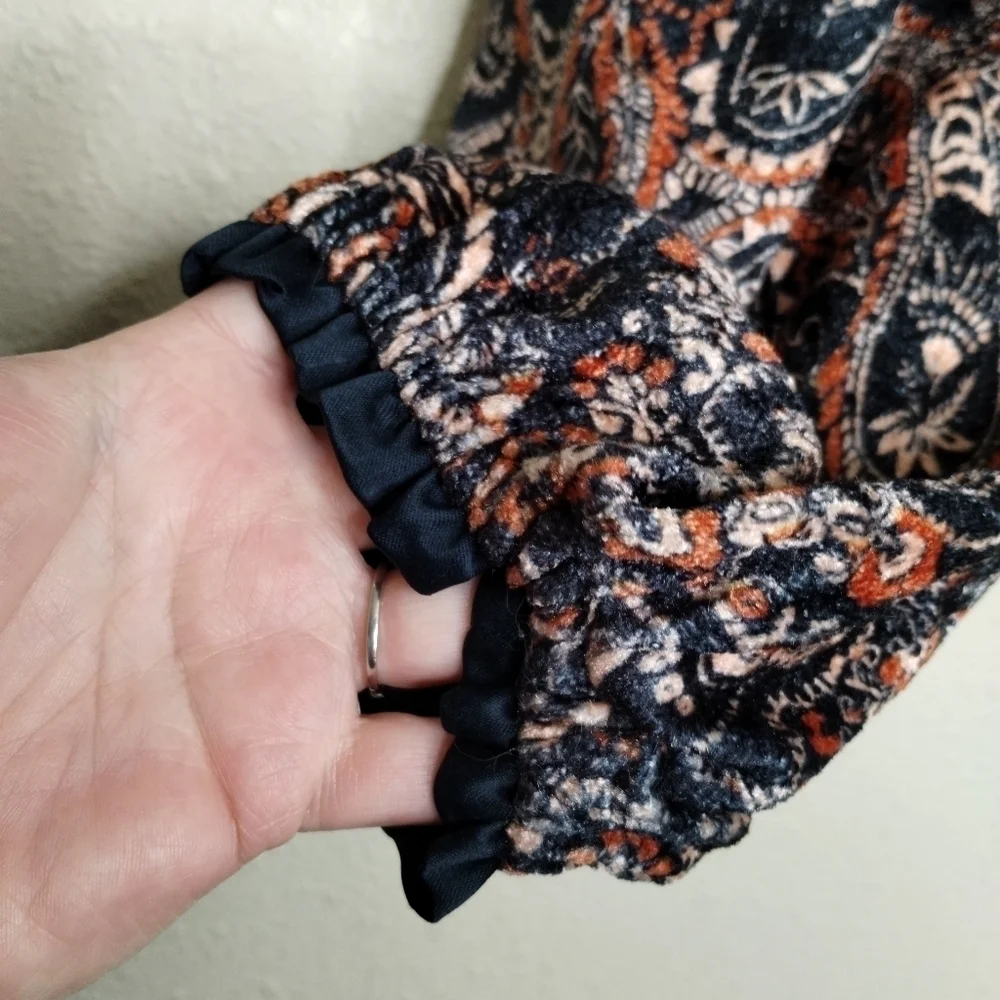 Free People Dare Me Velvet Blouse in Black Combo Size Small